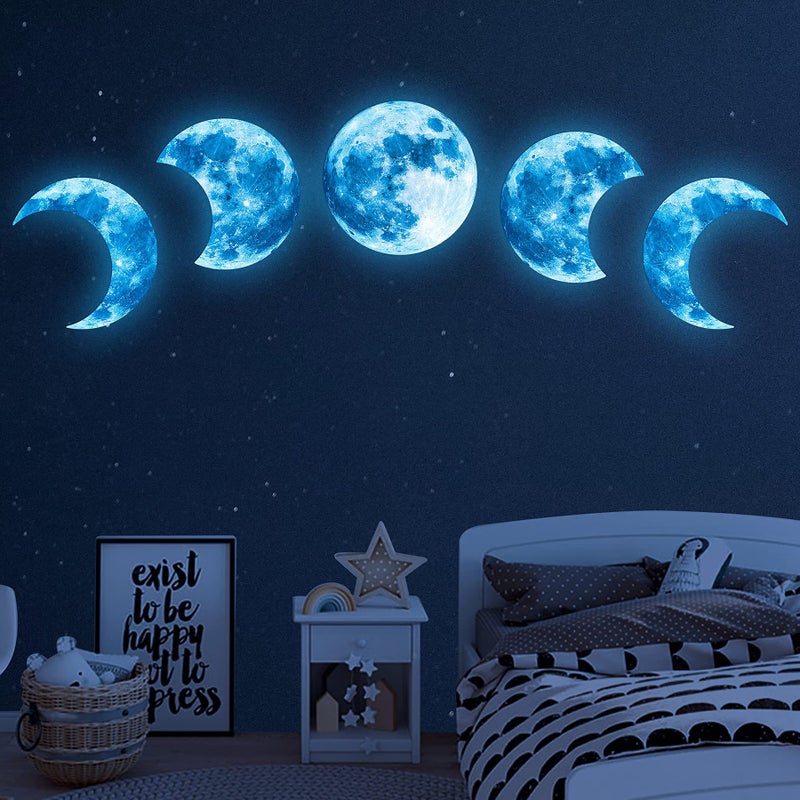 Sinekong 10Pcs Glow in The Dark Moon Wall Decals Large Luminous Space Planet Moon Phases Wall Sticker Glow in The Dark Stickers for Ceiling Removable Vinyl Boho Wall Decor for Kids Boys Girls Bedroom Nursery - Image 1